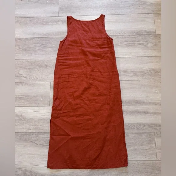 Madewell Linen Blend Midi Tank Dress Sz XS Sleeveless VNeck Rust Light Airy Boho - Picture 8 of 14